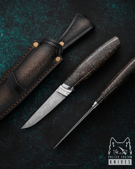 HUNTING KNIFE HUNTER 23 DAMASTEEL FOSSIL  MOOSE