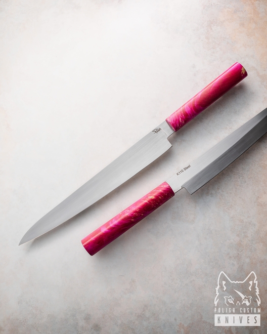 KITCHEN KNIFE YANAGIBA 250 RIGHT HANDED 3 K110 D2 STABILIZED WOOD PABIS
