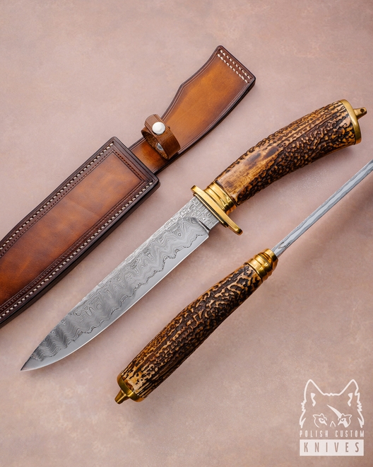 TACTICAL KNIFE QAT 1 LAMINATE DAMASCUS DEER ANTLERS VATRO