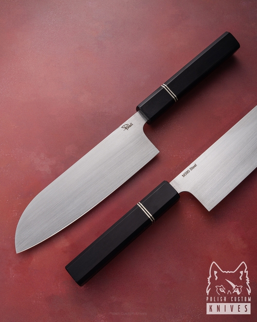 NÓŻ KUCHENNY SANTOKU 180 20 M390 CZARNY GRAB PABIŚ KNIVES