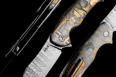 NÓŻ SKŁADANY FOLDER MANTIS 1 "BUSHIDO, THE SPIRIT OF SAMURAI" GRAWEROWANY PRZEZ  MT. CHIMWAI HERMAN KNIVES